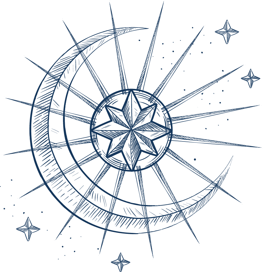 Illustration représentant la lune et l'\u00e9toile du nord